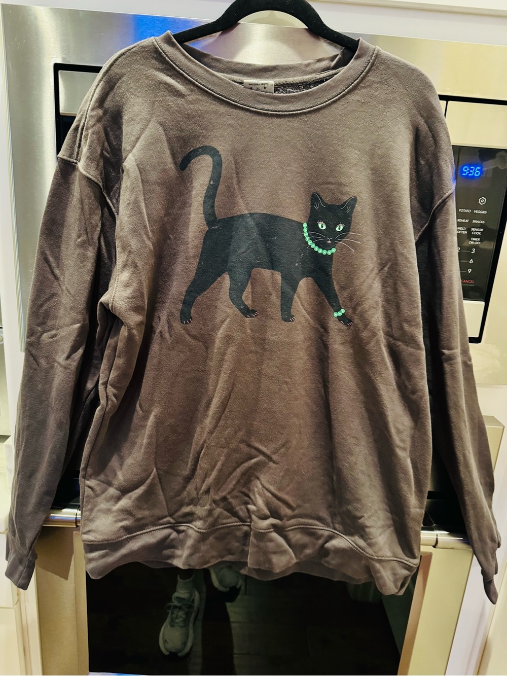 Lucky Brand Brown Sweatshirt with Black Cat Graphic and Green Accents
